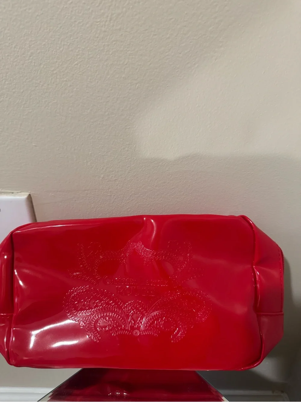 Christian Lacroix Rouge Red Patent Cosmetic Makeup Bag Travel Pouch for Avon